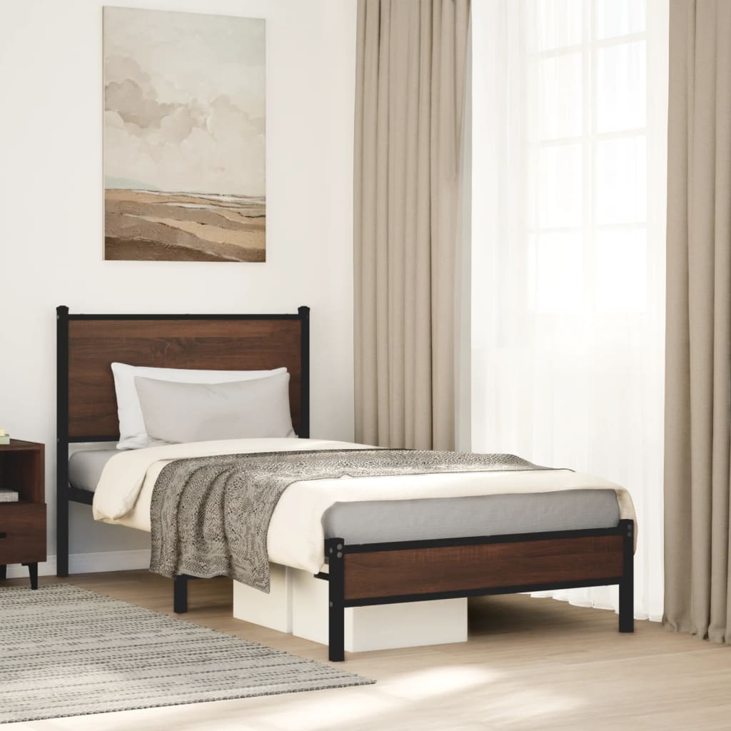 sengeramme 90x190 cm uden madras metal brun egetræsfarve