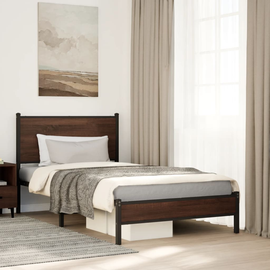 sengeramme 100x190 cm uden madras metal brun egetræsfarve