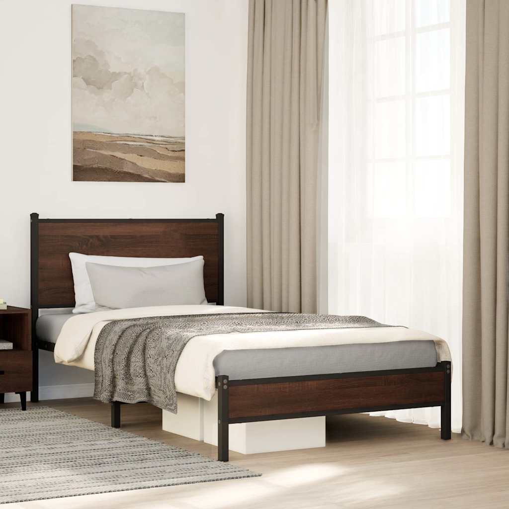 sengeramme 100x200 cm uden madras metal brun egetræsfarve