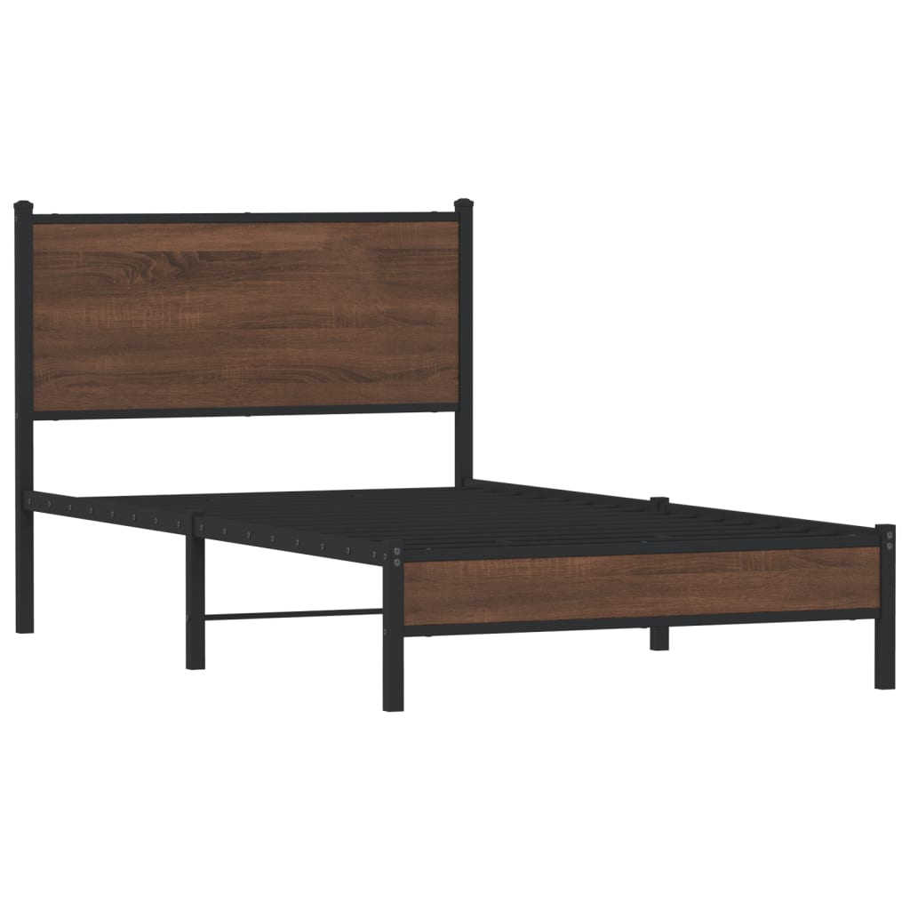 sengeramme 107x203 cm uden madras metal brun egetræsfarve