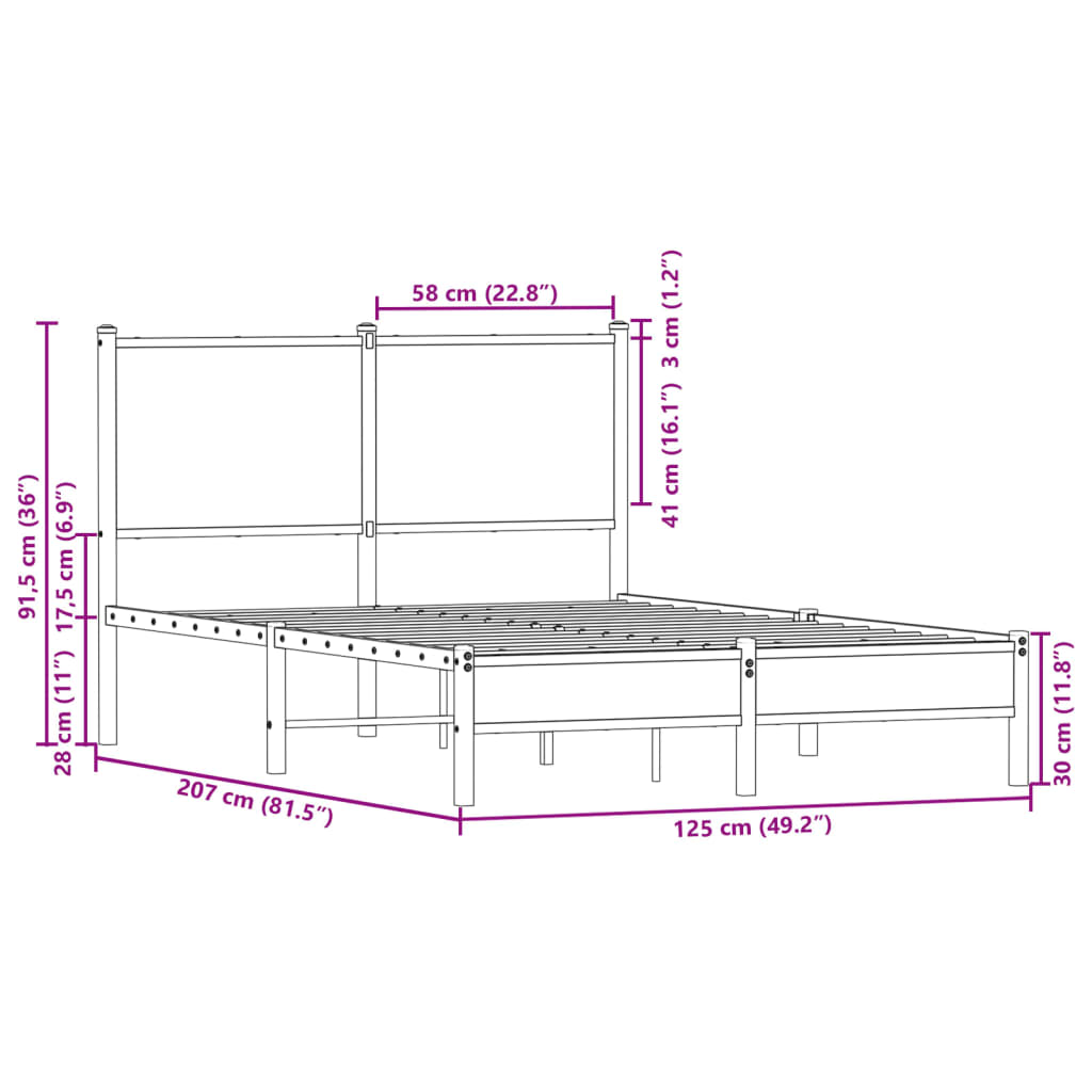 sengeramme 120x200 cm uden madras metal brun egetræsfarve