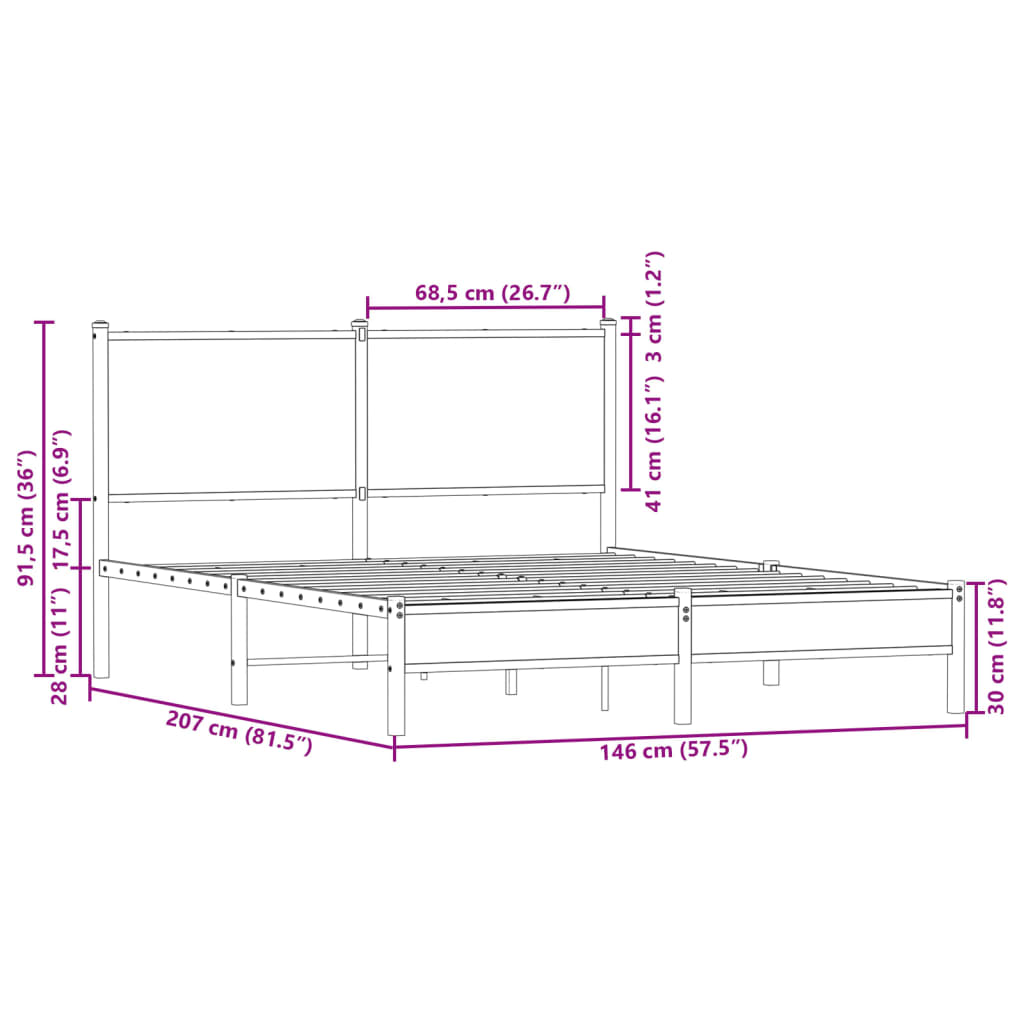 sengeramme 140x200 cm uden madras metal brun egetræsfarve
