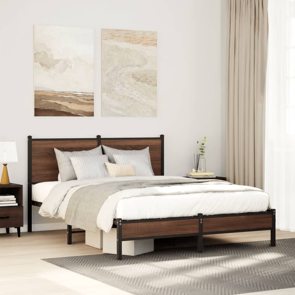 sengeramme 140x200 cm uden madras metal brun egetræsfarve
