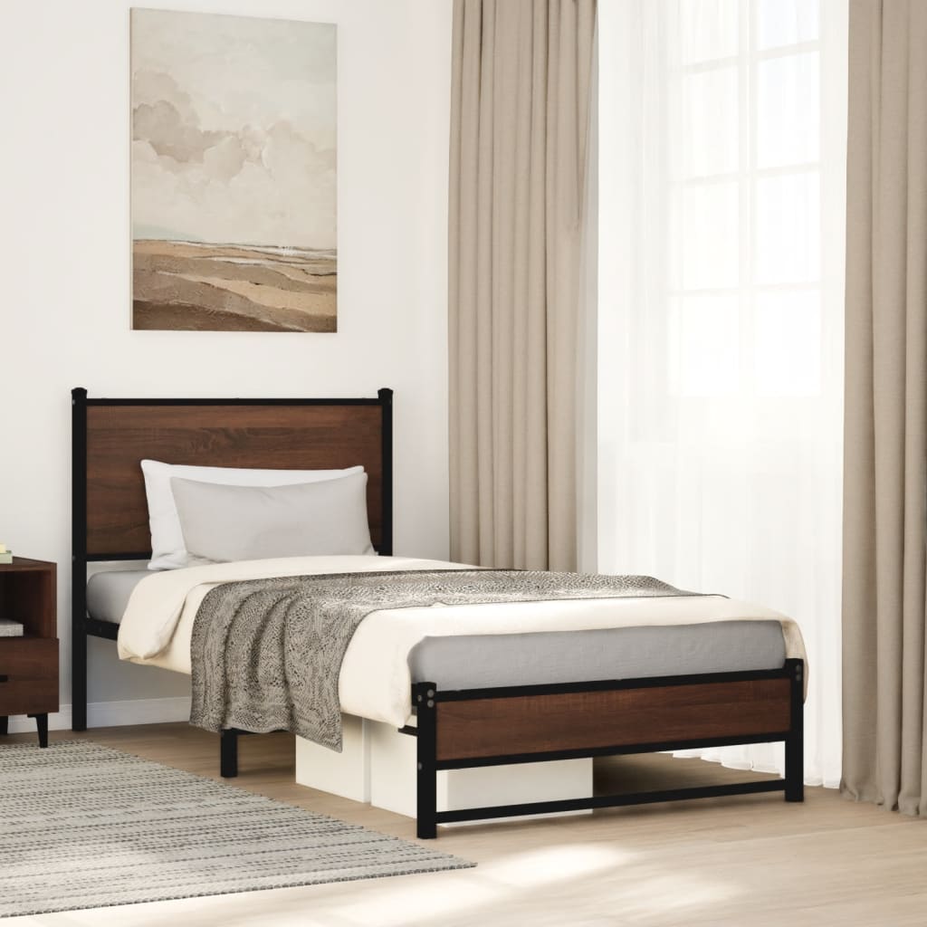 sengeramme 75x190 cm uden madras metal brun egetræsfarve