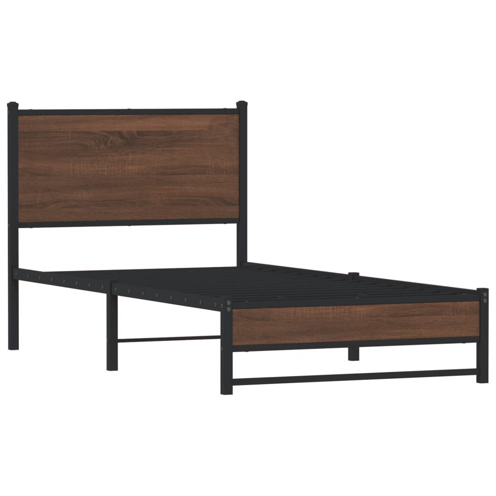sengeramme 90x200 cm uden madras metal brun egetræsfarve