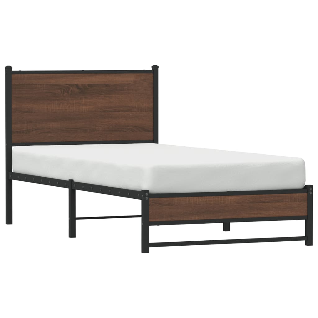 sengeramme 90x200 cm uden madras metal brun egetræsfarve