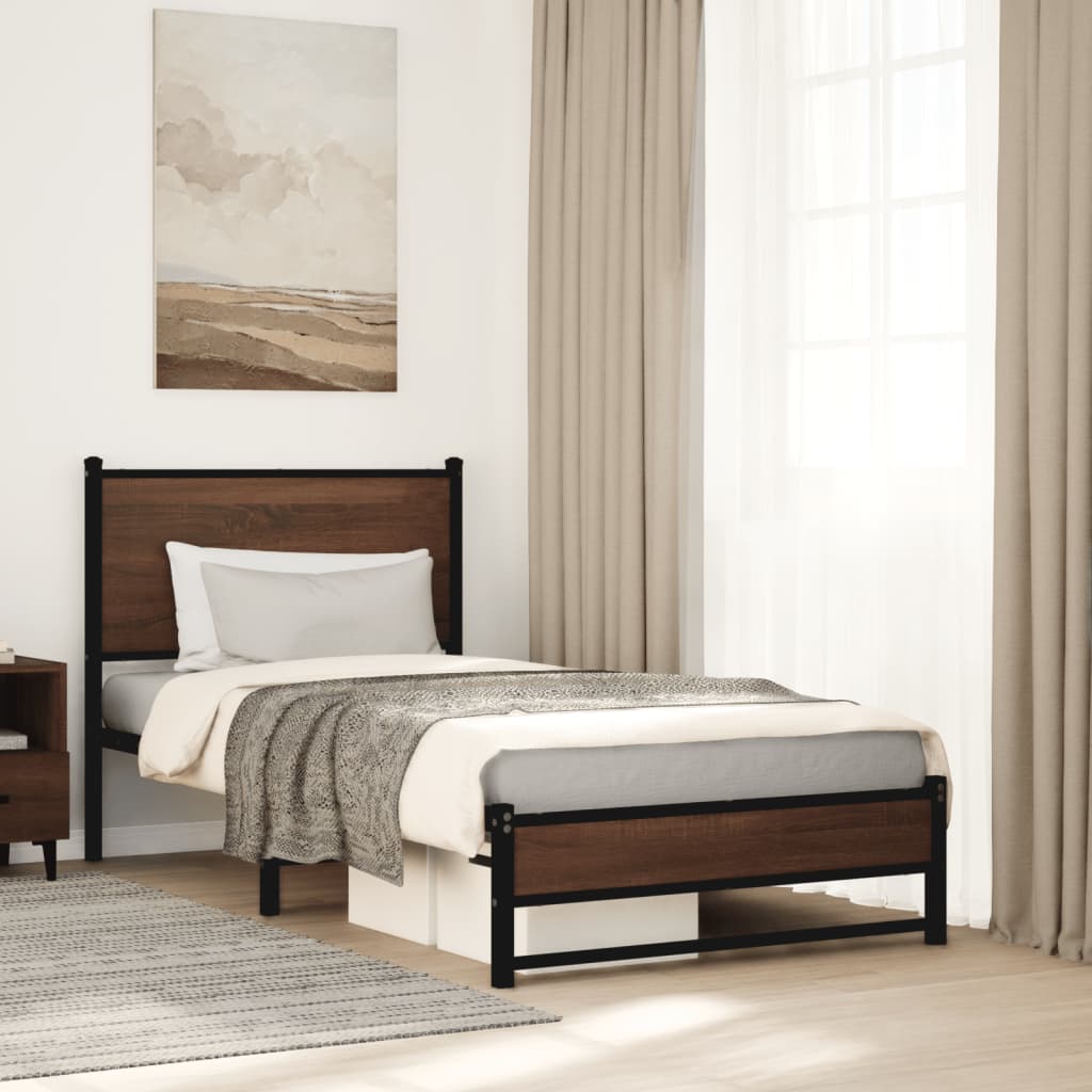 sengeramme 90x200 cm uden madras metal brun egetræsfarve