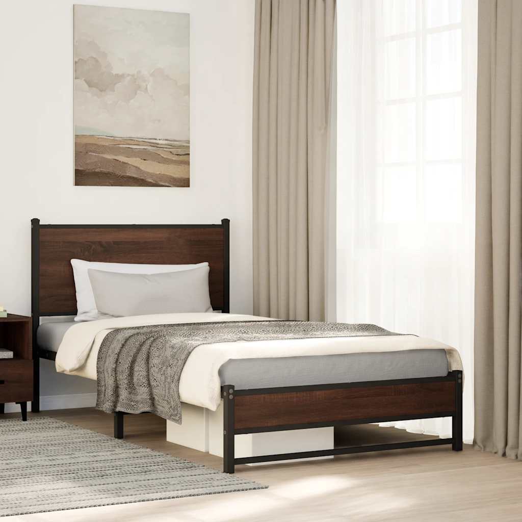 sengeramme 100x200 cm uden madras metal brun egetræsfarve