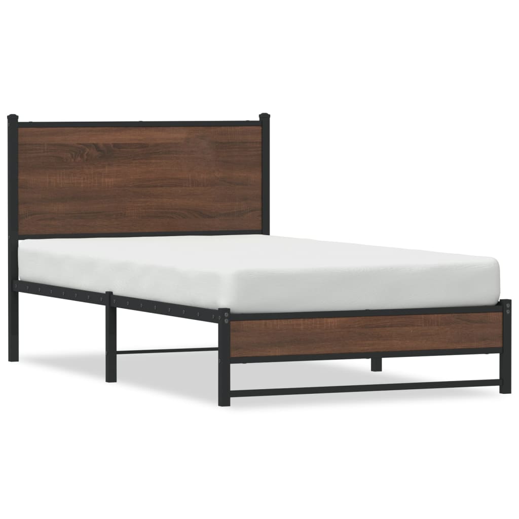 sengeramme 107x203 cm uden madras metal brun egetræsfarve