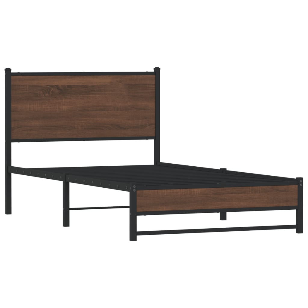 sengeramme 107x203 cm uden madras metal brun egetræsfarve