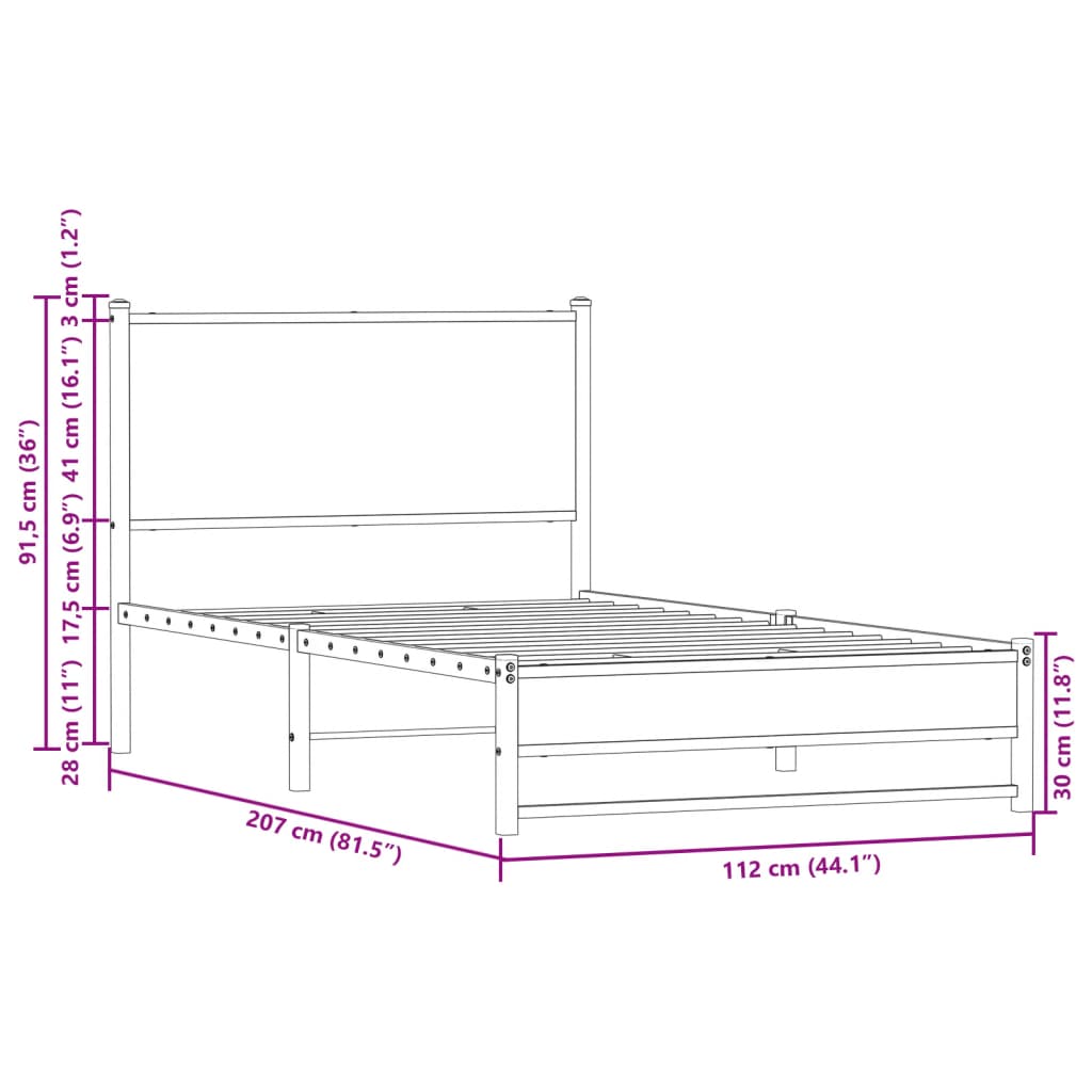 sengeramme 107x203 cm uden madras metal brun egetræsfarve
