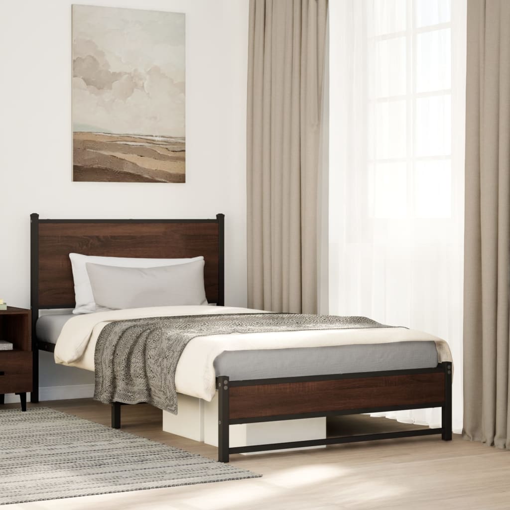 sengeramme 107x203 cm uden madras metal brun egetræsfarve