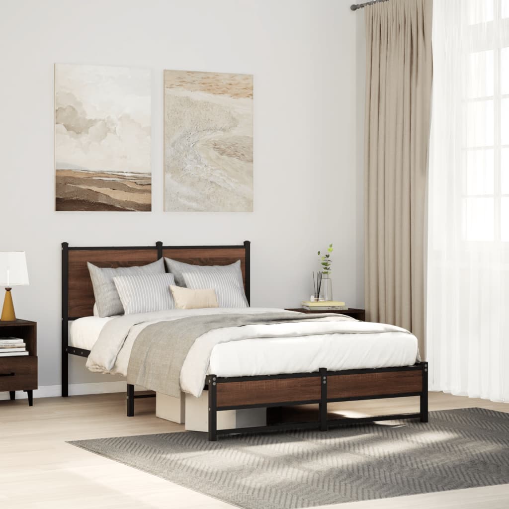 sengeramme 120x190 cm uden madras metal brun egetræsfarve