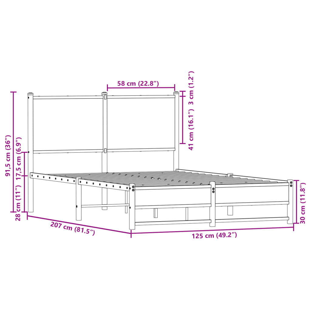 sengeramme 120x200 cm uden madras metal brun egetræsfarve