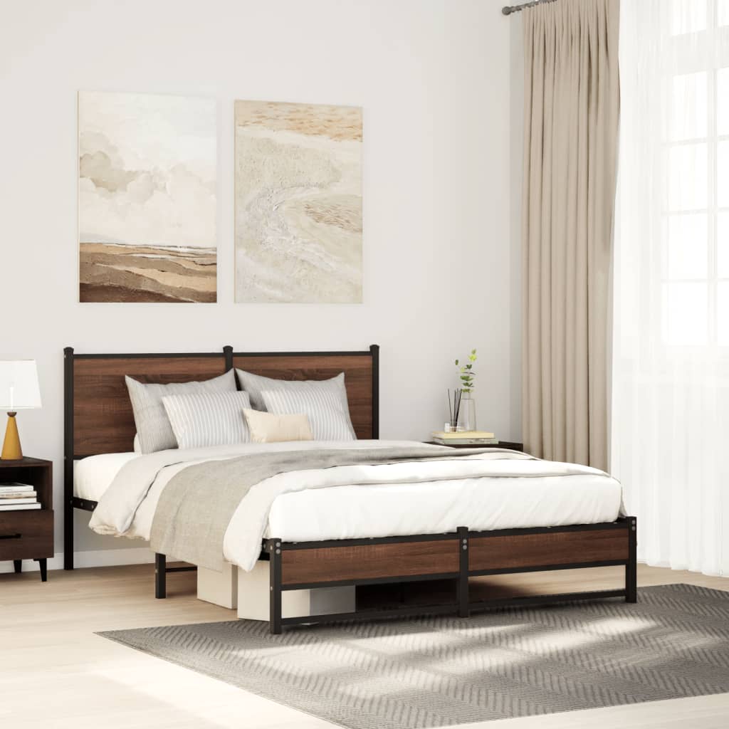 sengeramme 140x190 cm uden madras metal brun egetræsfarve