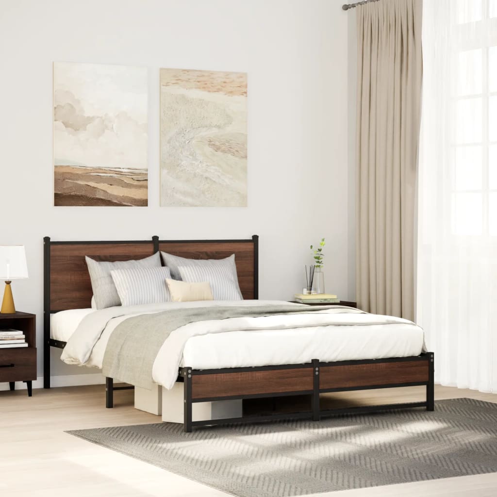 sengeramme 140x200 cm uden madras metal brun egetræsfarve