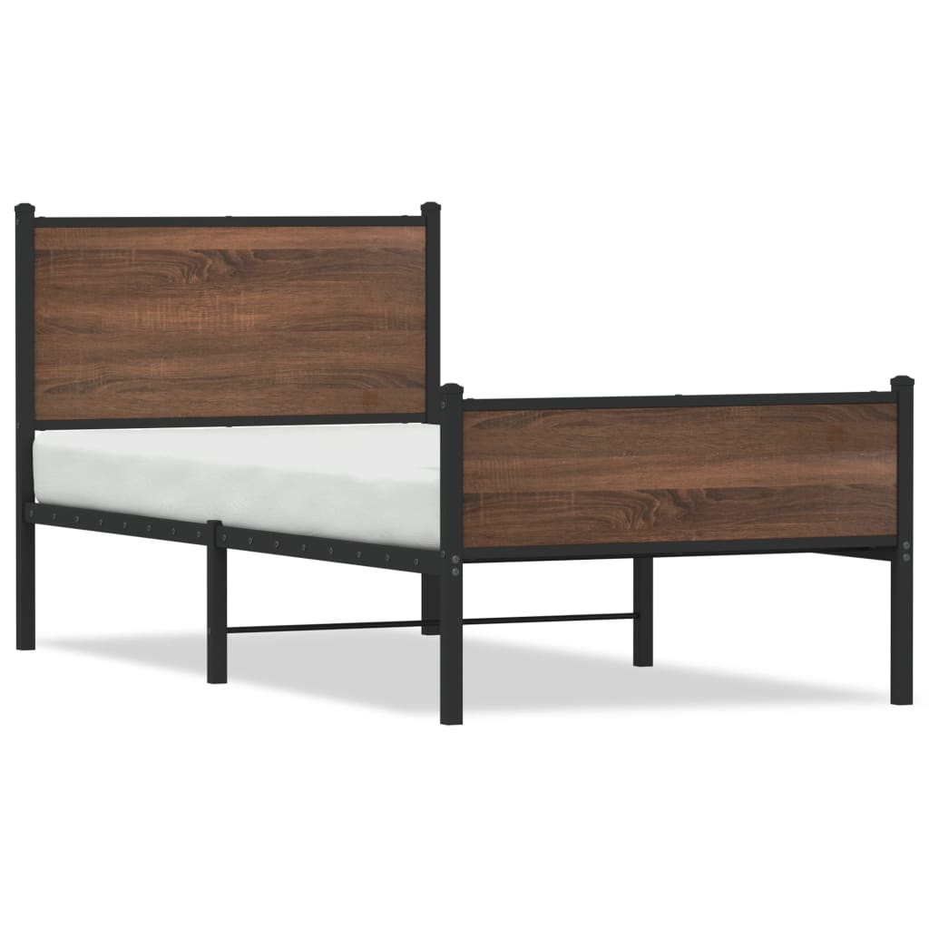 sengeramme 90x190 cm uden madras metal brun egetræsfarve