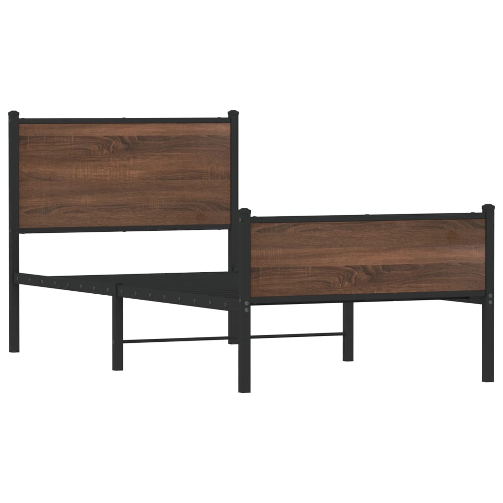 sengeramme 90x190 cm uden madras metal brun egetræsfarve