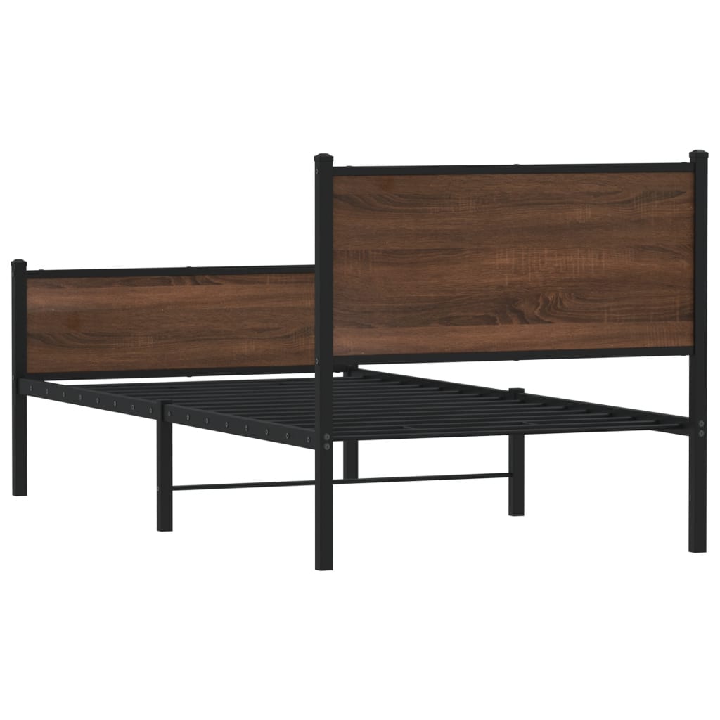 sengeramme 90x190 cm uden madras metal brun egetræsfarve