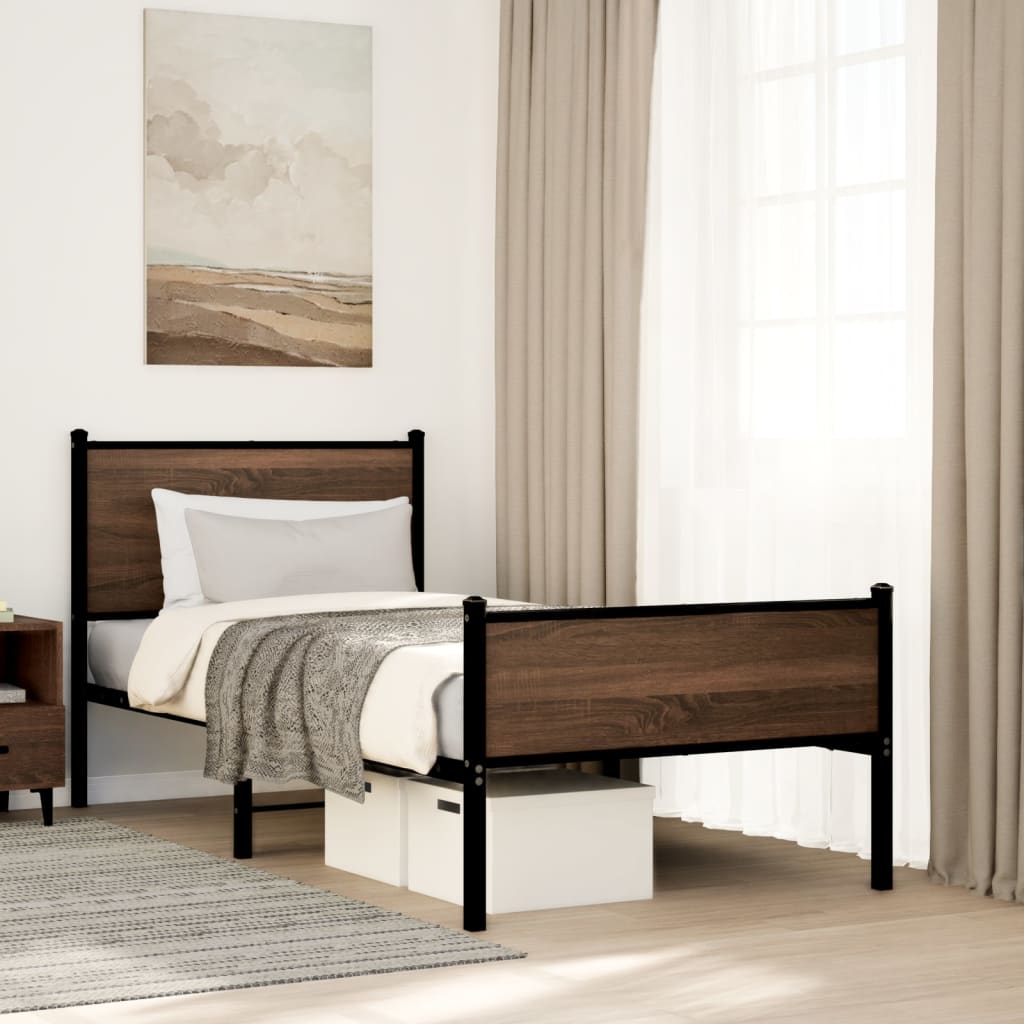 sengeramme 90x190 cm uden madras metal brun egetræsfarve