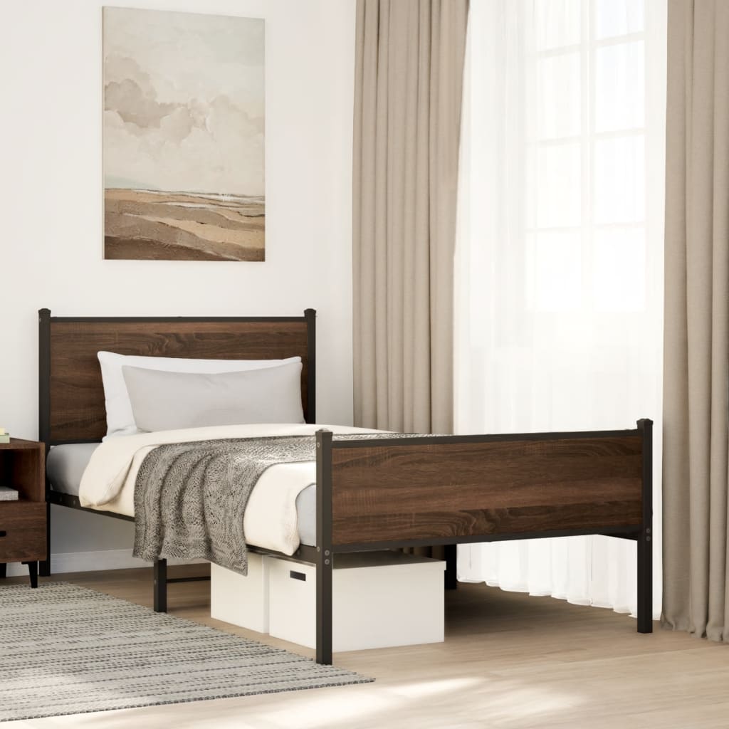 sengeramme 100x190 cm uden madras metal brun egetræsfarve