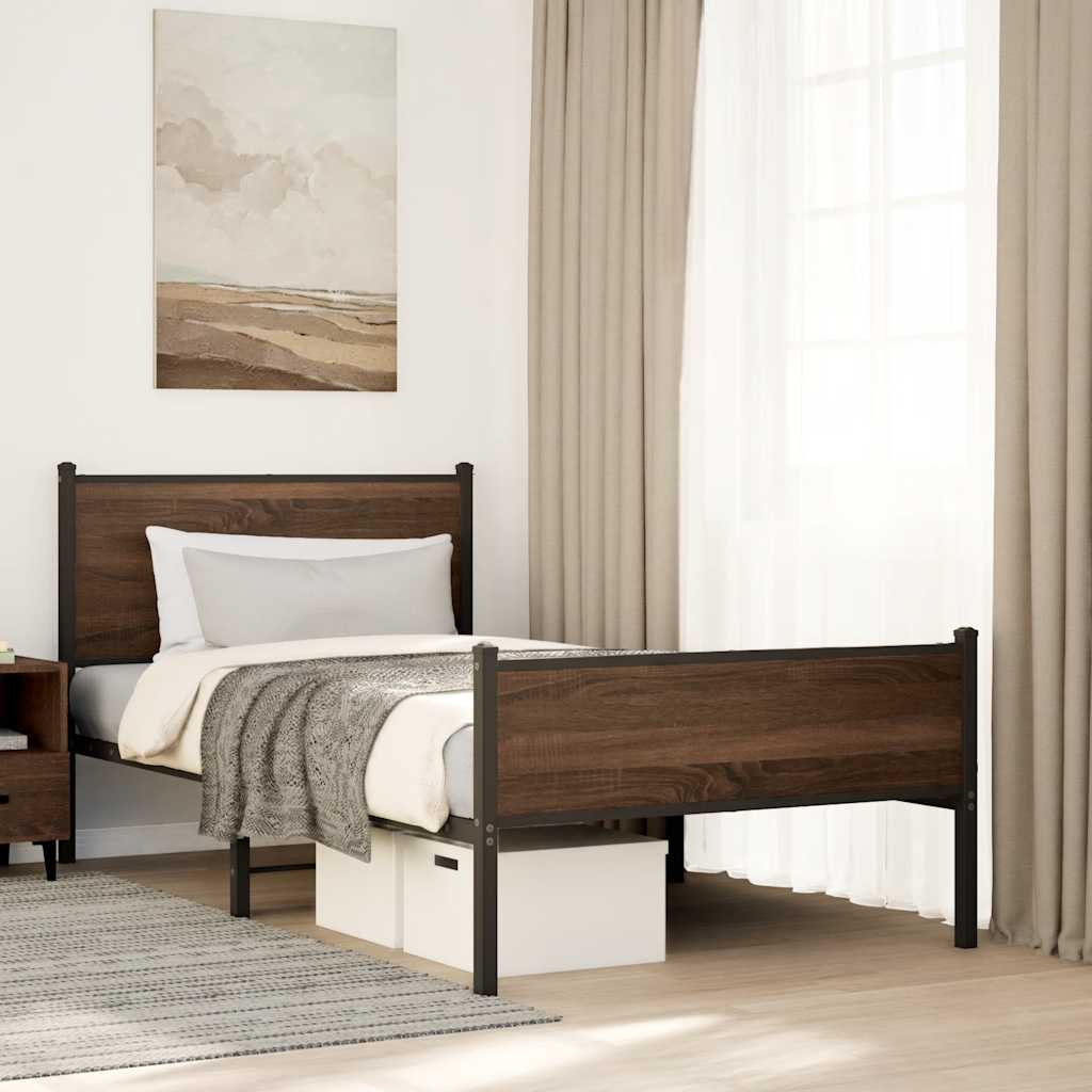 sengeramme 100x200 cm uden madras metal brun egetræsfarve