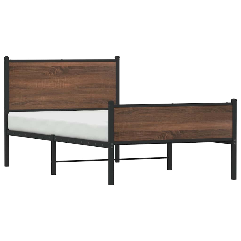 sengeramme 107x203 cm uden madras metal brun egetræsfarve