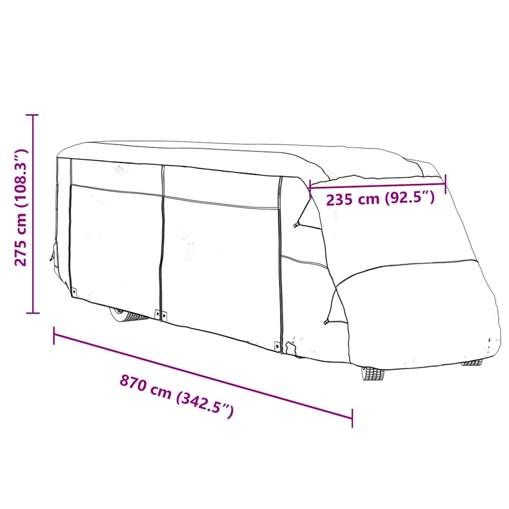 autocamperovertræk 870x235x275 cm ikke-vævet stof grå