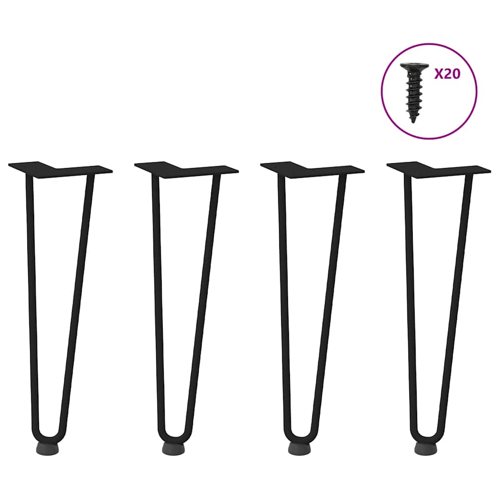 hårnåleben til sofabord 4 stk. sort 42 cm massivt stål