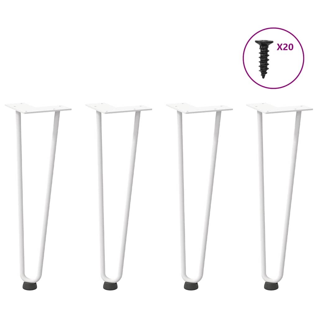 hårnåleben til sofabord 4 stk. hvid 42 cm massivt stål