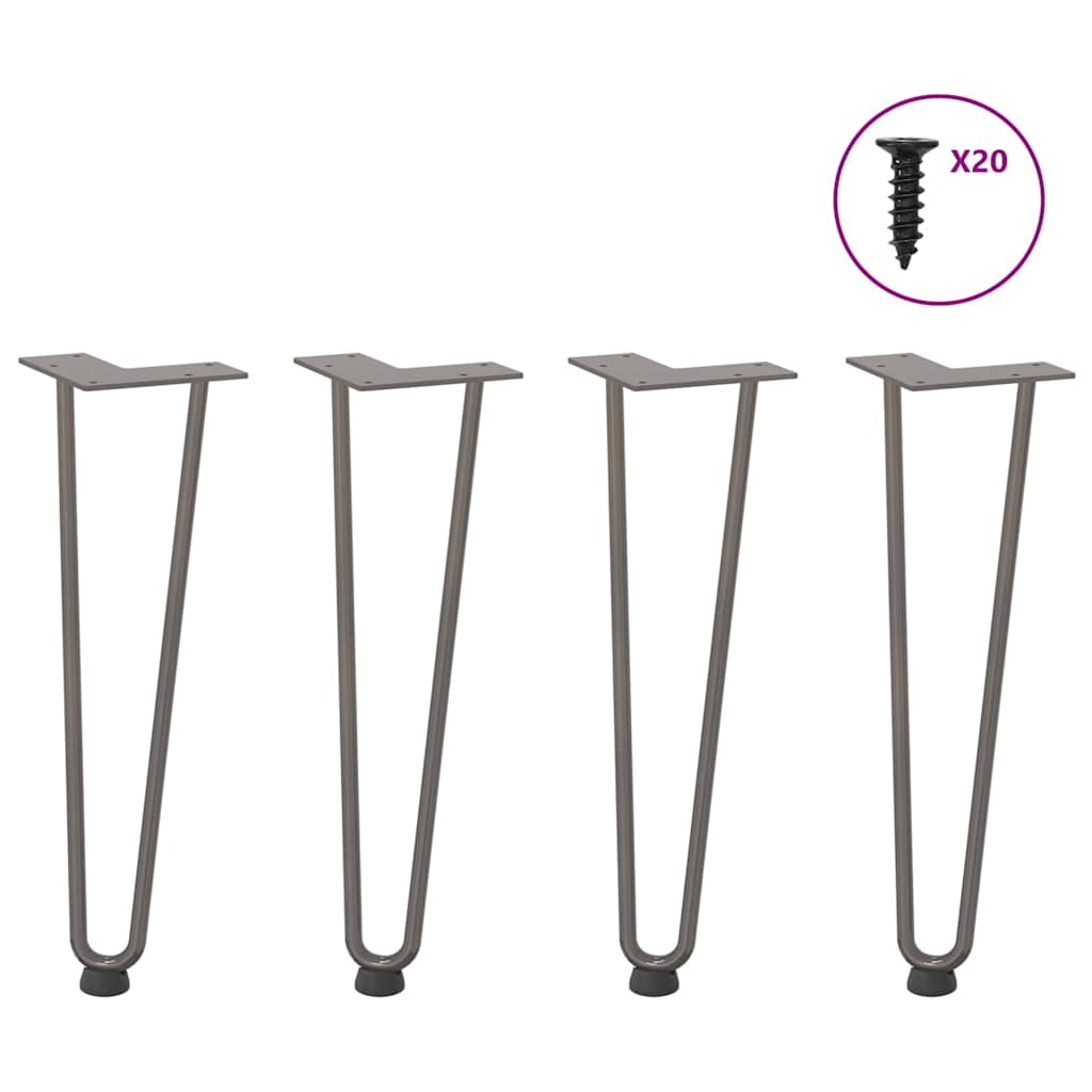 hårnåleben til sofabord 4 stk. naturstål 42 cm massivt stål