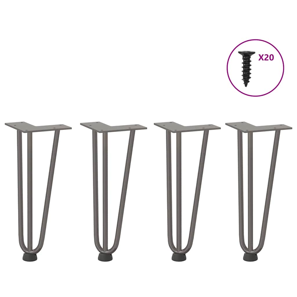 hårnåleben til sofabord 4 stk. naturstål 30 cm massivt stål