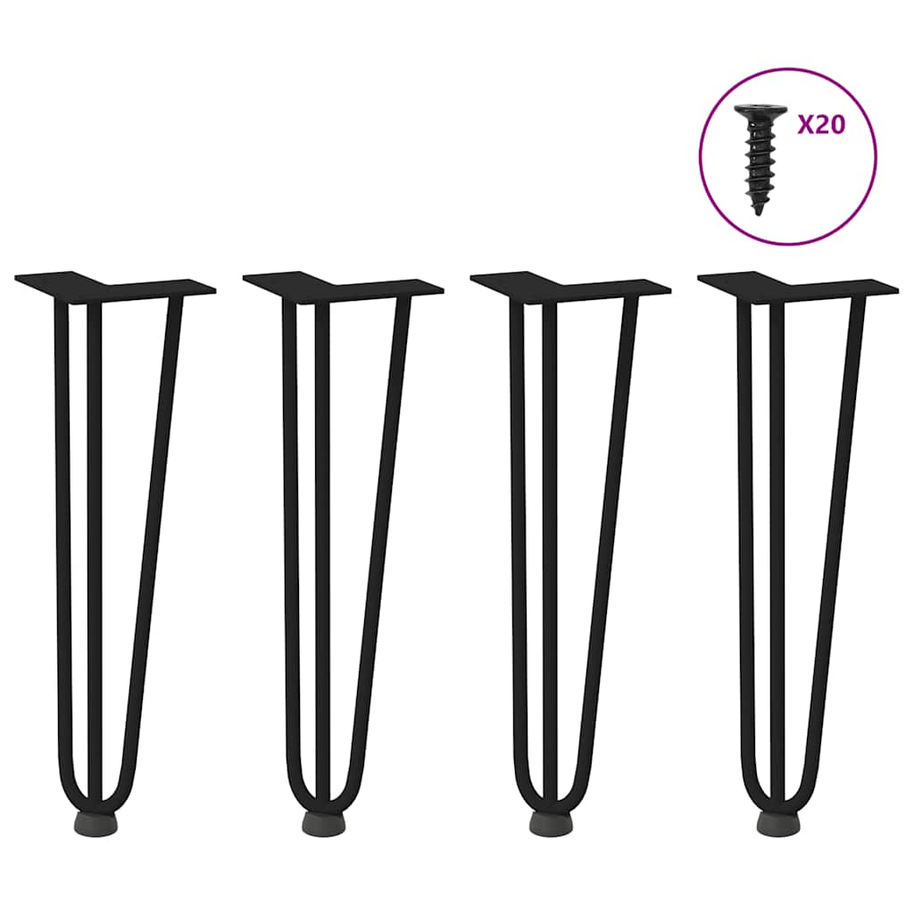 hårnåleben til sofabord 4 stk. sort 42 cm massivt stål