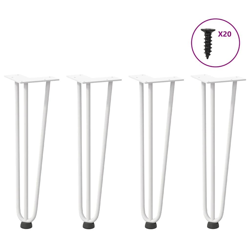 hårnåleben til sofabord 4 stk. hvid 42 cm massivt stål