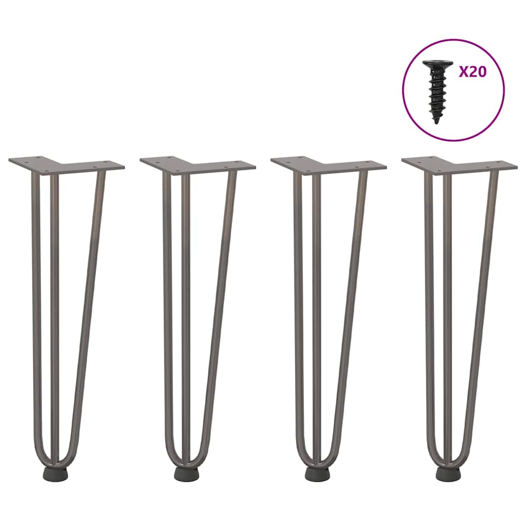 hårnåleben til sofabord 4 stk. naturstål 42 cm massivt stål
