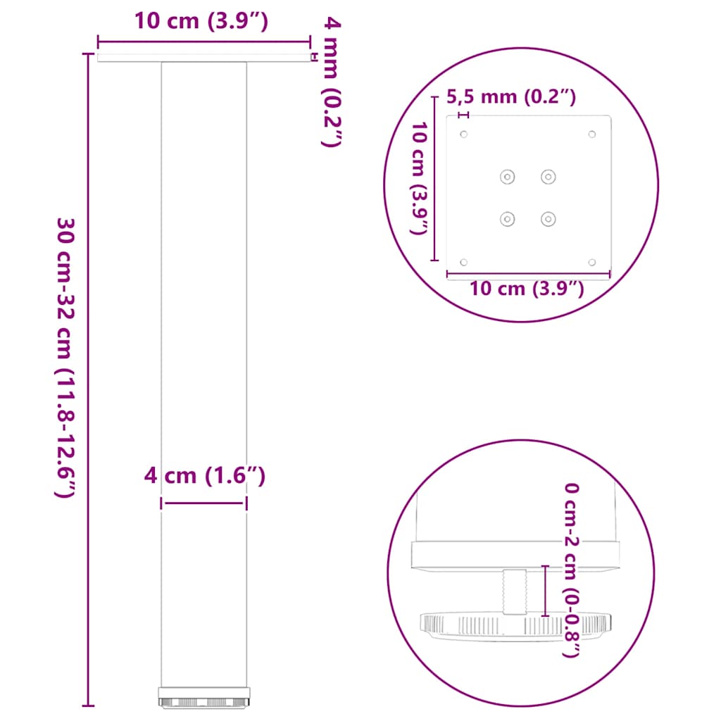 sofabordsben 4 stk. antracit 30-32 cm stål
