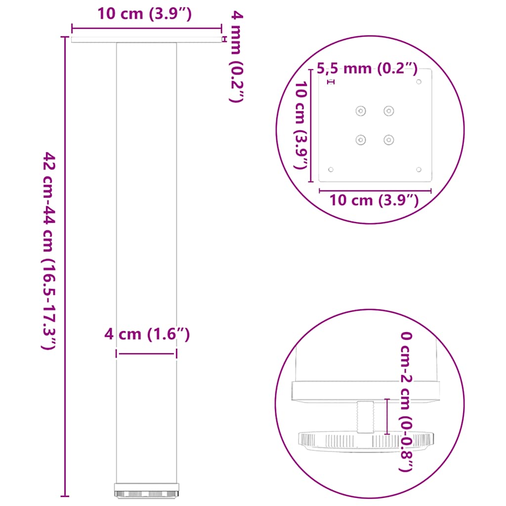 sofabordsben 4 stk. sort 42-44 cm stål