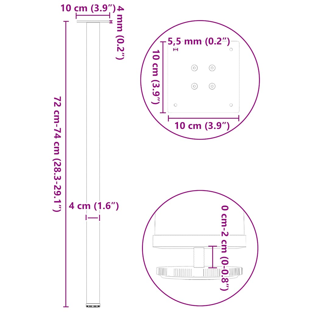 konsolbordben 4 stk. sort 72-74 cm stål