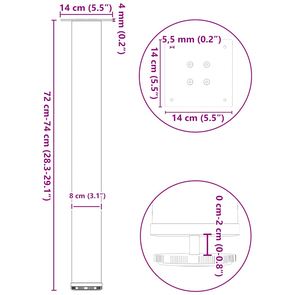 konsolbordben 4 stk. antracit 72-74 cm stål