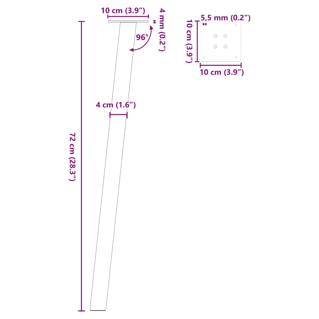 konsolbordben 4 stk. hvid 72 cm stål