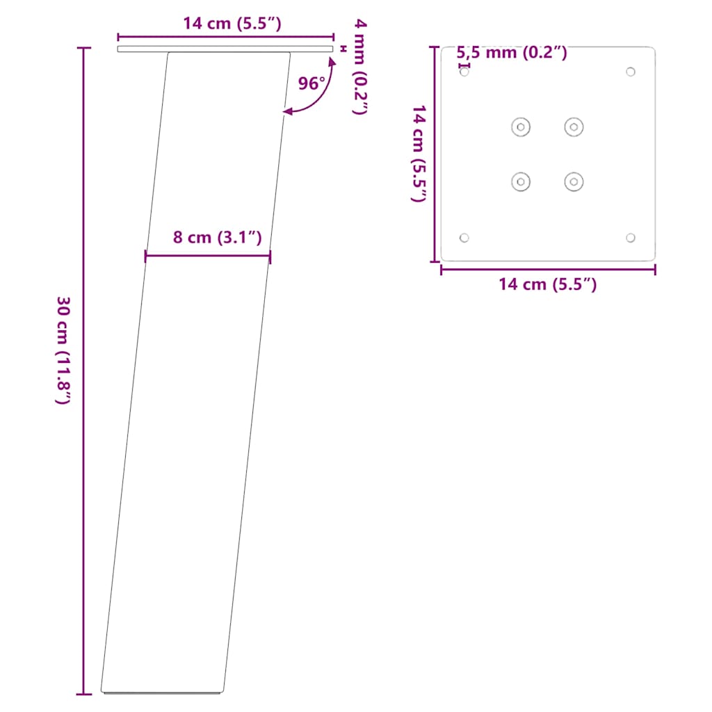 sofabordsben 4 stk. sort 30 cm stål