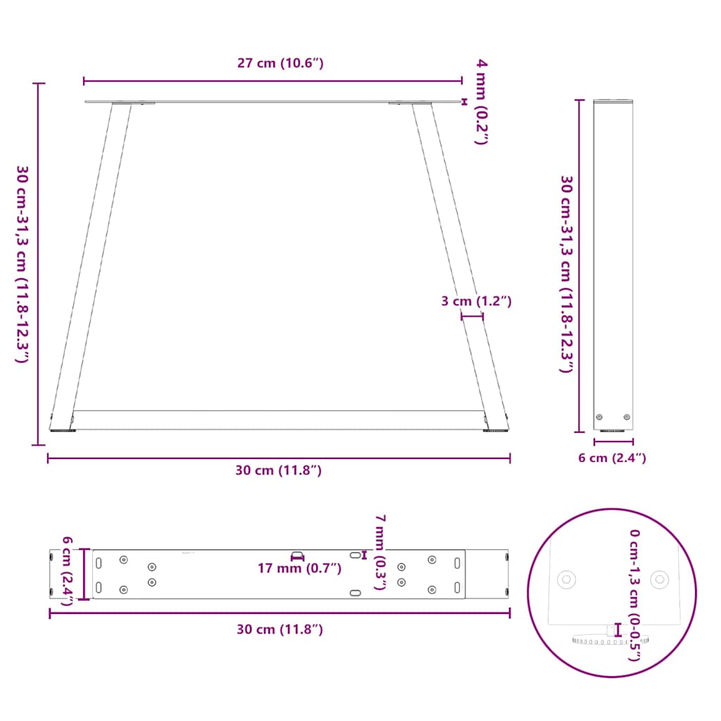 sofabordben V-formet 2 stk. antracit 30x(30-31,3) cm stål