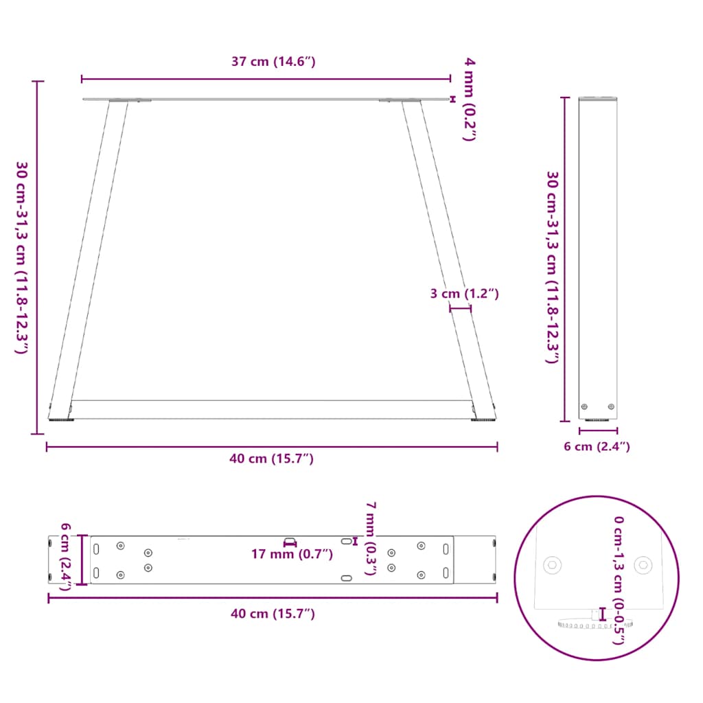 sofabordben V-formet 2 stk. sort 40x(30-31,3) cm stål