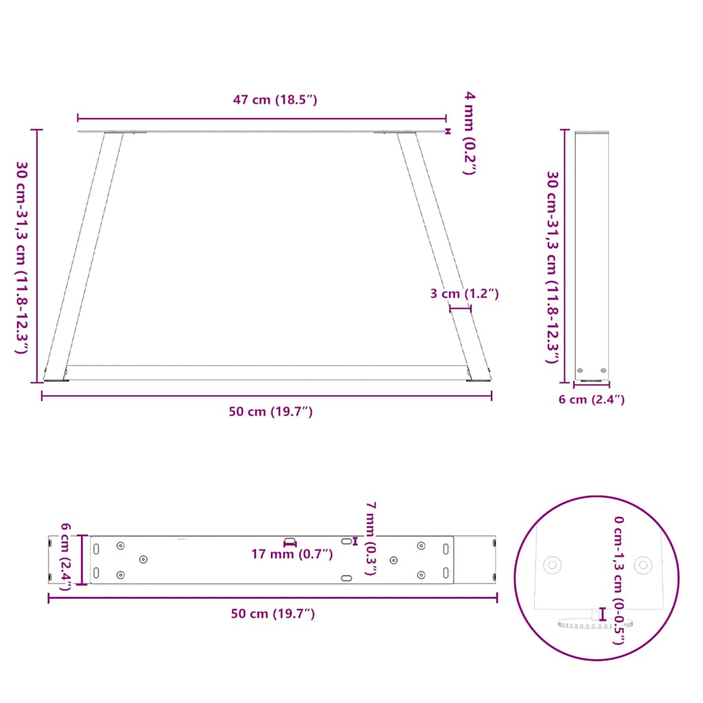 sofabordsben V-formet 2 stk. hvid 50x(30-31,3) cm stål