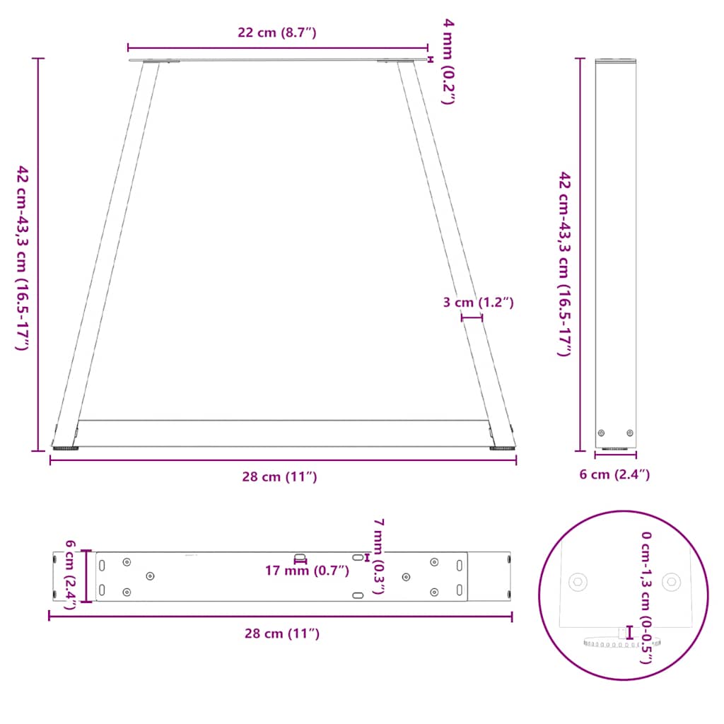 sofabordsben V-formet 2 stk. hvid 28 x (42-43,3) cm stål