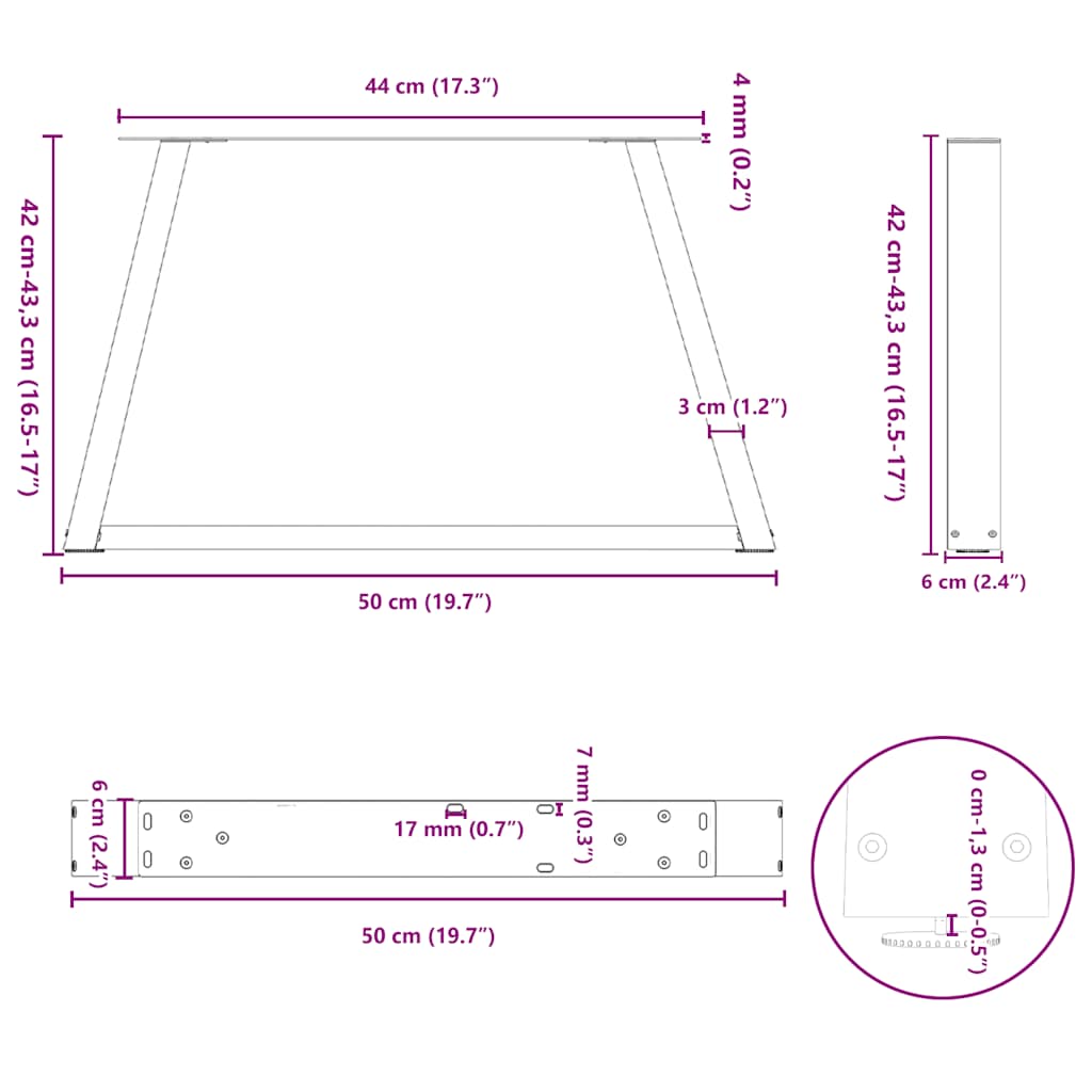 sofabordsben V-formet 2 stk. antracit 50x(42-43,3) cm stål
