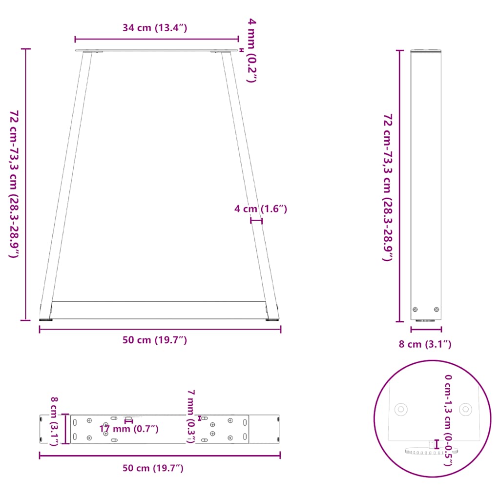 spisebordsben V-formet 2 stk. sort 50x(72-73,3) cm stål