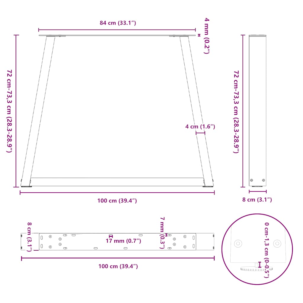 spisebordsben V-formet 2 stk. naturstål 100x(72-73,3) cm stål