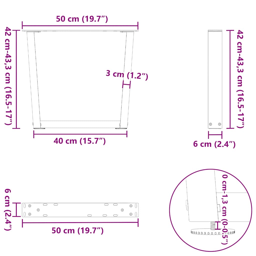 sofabordsben V-formet 2 stk. hvid 50x(42-43,3) cm stål