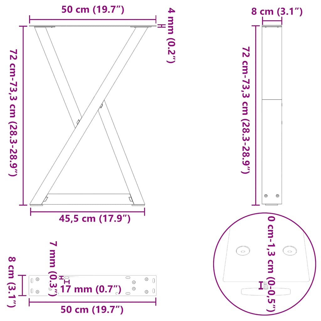 spisebordsben 2 stk. hvid 50x(72-73,3) cm stål